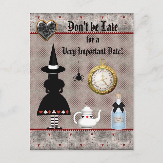 Alice Halloween Baby Dusche Save the Date Ankündigungspostkarte (Vorderseite)