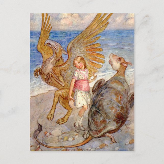 Alice hört auf den Griffin und die Mock Turtle Postkarte (Vorderseite)