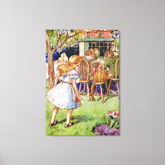 Alice im Mad Hatters Tea Party im Wunderland Leinwanddruck (Vorderseite)