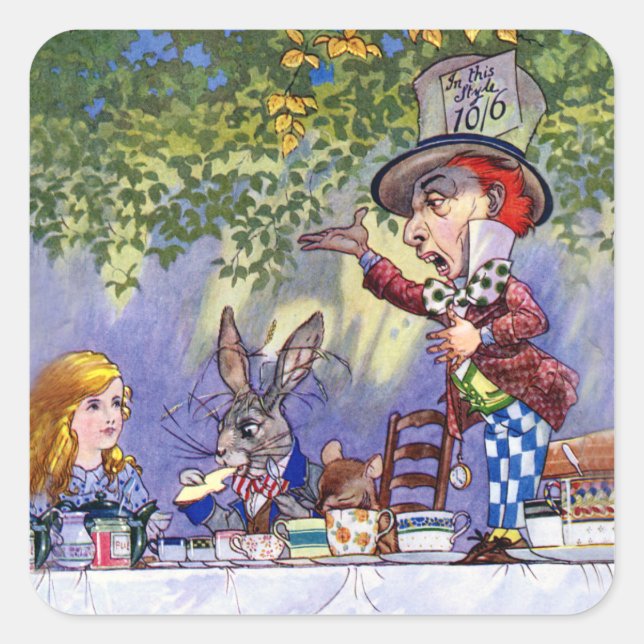 Alice im Tea-Party von Mad Hatter Quadratischer Aufkleber (Vorderseite)