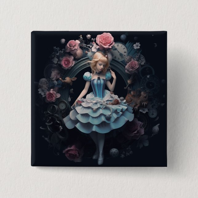 Alice im Wunderland 15 cm Square Abzeichen Button (Vorderseite)