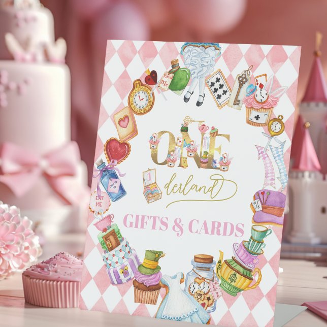 Alice im Wunderland 1. Geburtstag Pink Geschenke Sockelschild (Von Creator hochgeladen)