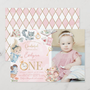 Alice im Wunderland 1. Geburtstag Tee Party Einladung