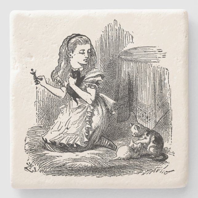 Alice im Wunderland, Alice und das Kitten - Träume Steinuntersetzer (Vorderseite)