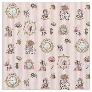 Alice im Wunderland auf Pastellrosa/Weiß gestrich Stoff