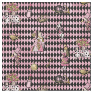 Alice im Wunderland auf rosa und schwarzen Harlequ Stoff