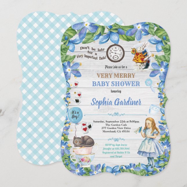 Alice im Wunderland Baby BOOT Dusche Einladung (Vorne/Hinten)