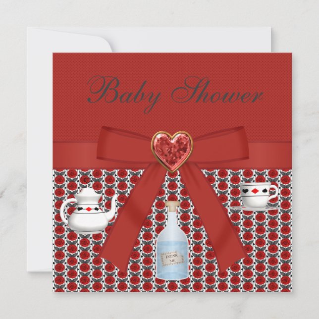 Alice im Wunderland Baby Shower Red Tee Party Einladung (Vorderseite)