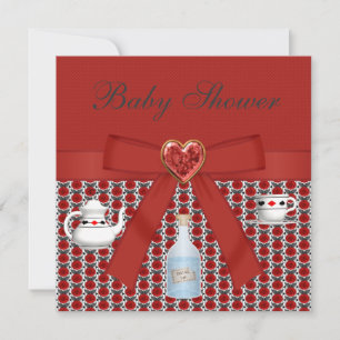 Alice im Wunderland Baby Shower Red Tee Party Einladung