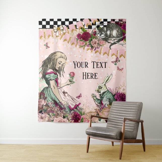 Alice im Wunderland Babydusche Hintergrundbanner Wandteppich (Beispiel)