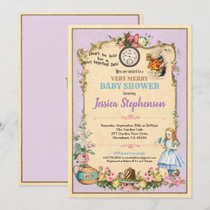 Alice im Wunderland Babydusche in Rosa Einladung