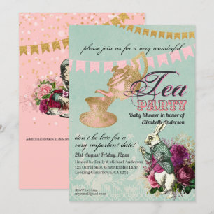 Alice im Wunderland BabyShower MadHatter Tea Party Einladung