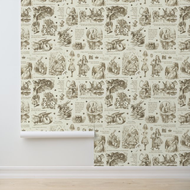 Alice im Wunderland Beige Cream Toile Kinderzimmer Tapete (Anwendung)