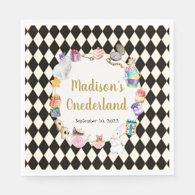 Alice im Wunderland Birthday Onederland Serviette (Vorderseite)