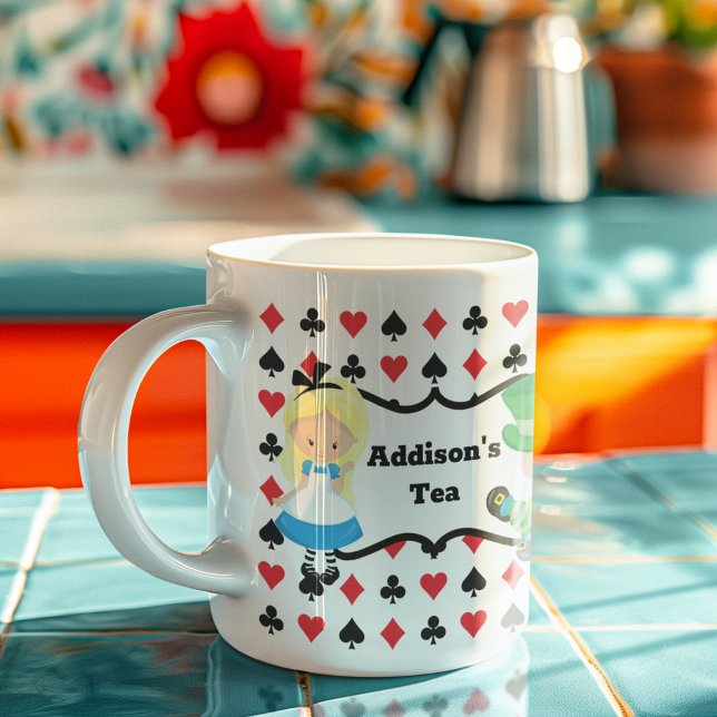 Alice im Wunderland Black Red Card Deck Monogramm Kaffeetasse (Von Creator hochgeladen)