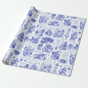 Alice im Wunderland Blau Toile Buch Zitate Geschenkpapier