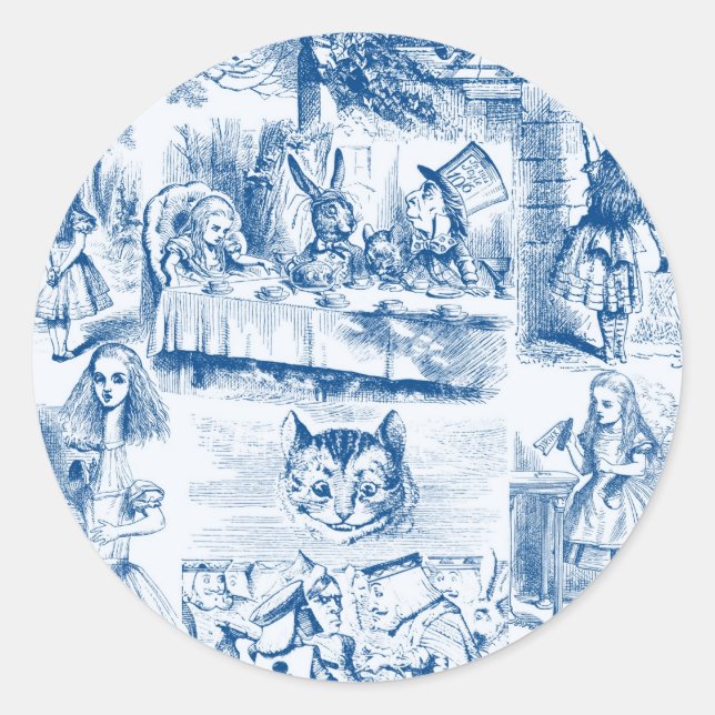 Alice im Wunderland Blaue und weiße Touren Runder Aufkleber (Vorderseite)
