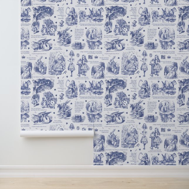 Alice im Wunderland Blue White Toile Kinderzimmer Tapete (Anwendung)