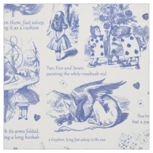 Alice im Wunderland Blue White Toile Stoff