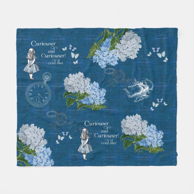 Alice im Wunderland Blumenblauer Kehlkopf Fleecedecke (Vorderseite (Horizontal))