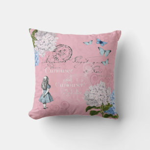 Alice im Wunderland Blumenrosa Blauer Kissen