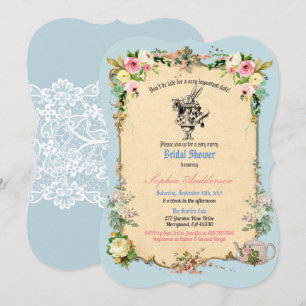 Alice im Wunderland Braun Dusche Einladung blau