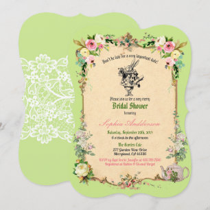 Alice im Wunderland Braun Dusche Einladung grün