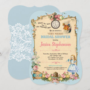 Alice im Wunderland Brautparty Einladung blau