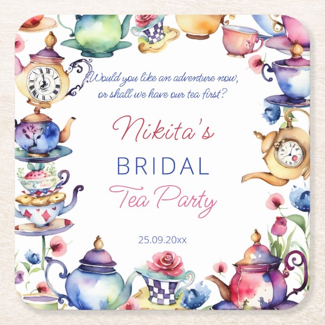 Alice im Wunderland Brautparty Tee Gastgeschenke Rechteckiger Pappuntersetzer (Vorderseite)