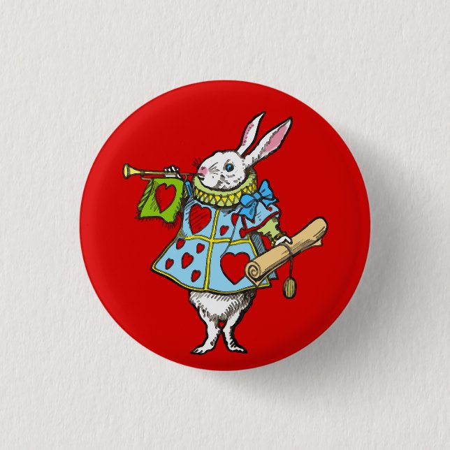 Alice im Wunderland ~ Button-Kaninchen-Rote Herzen Button (Vorderseite)
