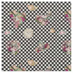 Alice im Wunderland-Charaktere auf Checkered Stoff