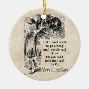 Alice im Wunderland; Cheshire Cat mit Alice Keramikornament