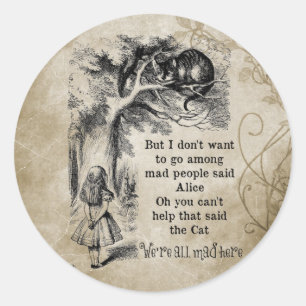 Alice im Wunderland; Cheshire Cat mit Alice Runder Aufkleber