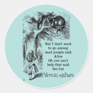 Alice im Wunderland; Cheshire Cat mit Alice Runder Aufkleber