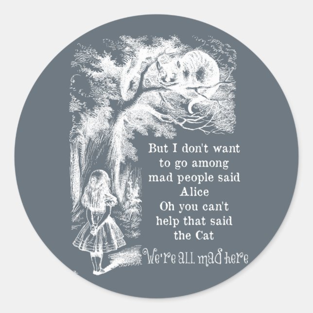 Alice im Wunderland; Cheshire Cat mit Alice Runder Aufkleber (Vorderseite)