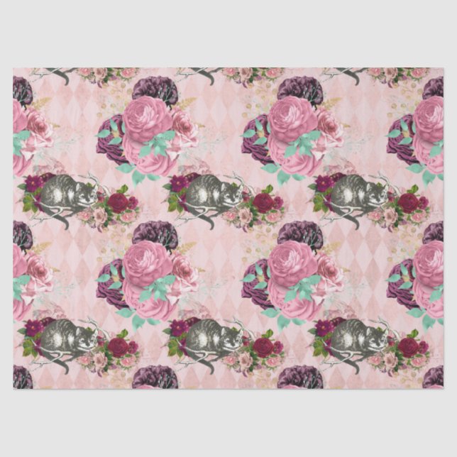 Alice im Wunderland Cheshire Cat Pink Decoupage Seidenpapier (Vorderseite)