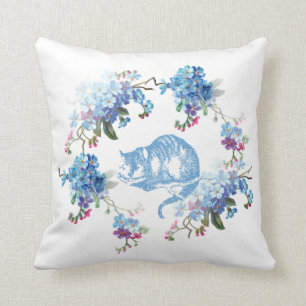 Alice im Wunderland-Cheshire-Katzen-blaues Blumen Kissen