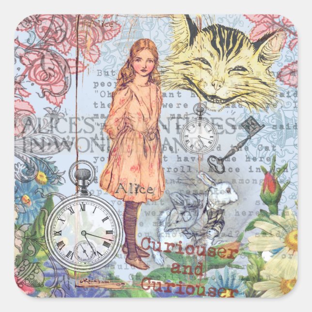 Alice im Wunderland Classic Cheshire Rabbit Alice Quadratischer Aufkleber (Vorderseite)