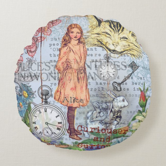 Alice im Wunderland Classic Cheshire Rabbit Alice Rundes Kissen (Vorderseite)