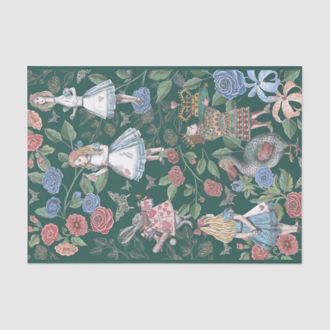 Alice im Wunderland Collage Decoupage Green Seidenpapier (Vorderseite)