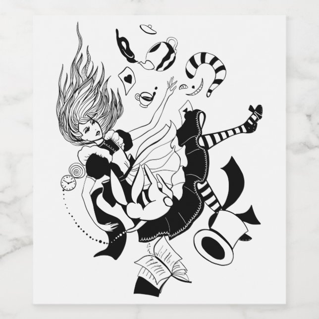 Alice im Wunderland: coole grafische Darstellung Weinetikett (Einzelnes Label)