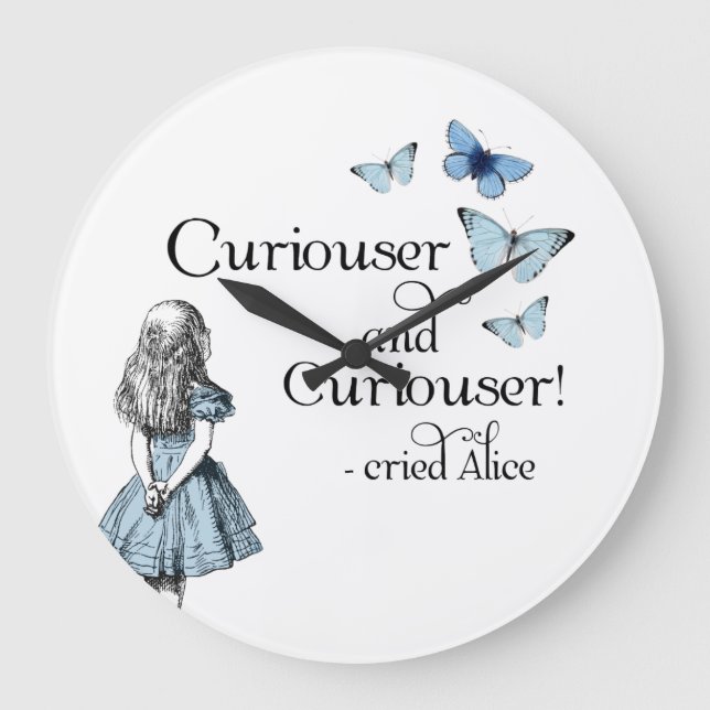 Alice im Wunderland Curiouser Butterfly Clock Große Wanduhr (Vorderseite)