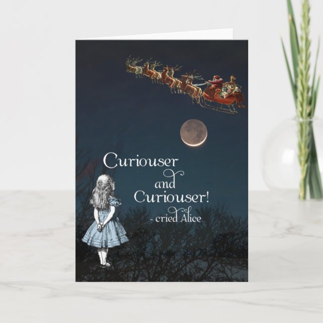 Alice im Wunderland Curiouser Weihnachtskarte Feiertagskarte (Vorderseite)