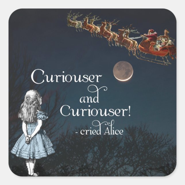 Alice im Wunderland Curiouser Weihnachtskleber Quadratischer Aufkleber (Vorderseite)