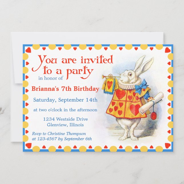 Alice im Wunderland Custom Birthday Party - Einlad Einladung (Vorderseite)