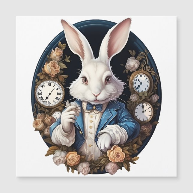 Alice im Wunderland der Weißen Kaninchen und Rose Magnetkarte (Vorderseite)