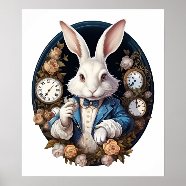 Alice im Wunderland der Weißen Kaninchen und Rose Poster (Vorne)