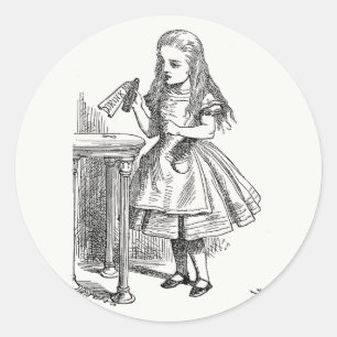 Alice im Wunderland, die Flasche "Drink Me" halten Runder Aufkleber