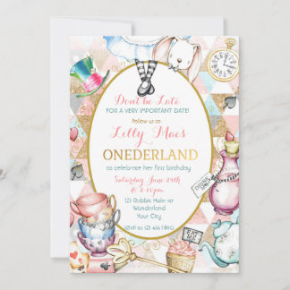 Alice im Wunderland Einladung, erster Geburtstag Einladung