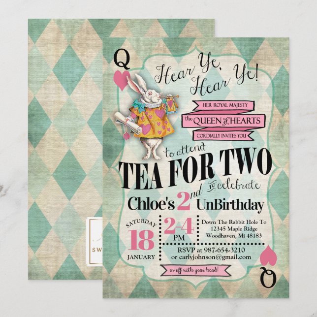 Alice im Wunderland Einladungen zum Geburtstag (Vorne/Hinten)